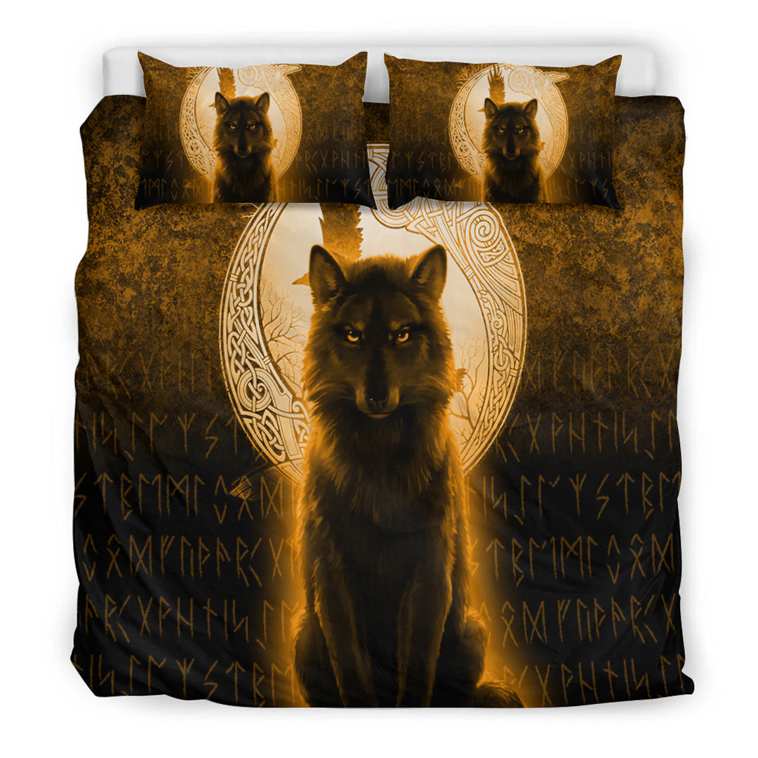 Viking Bedding Set Fenrir Viking Wolf Gold Version Bedding Set RLT12 - Wonder Print Shop