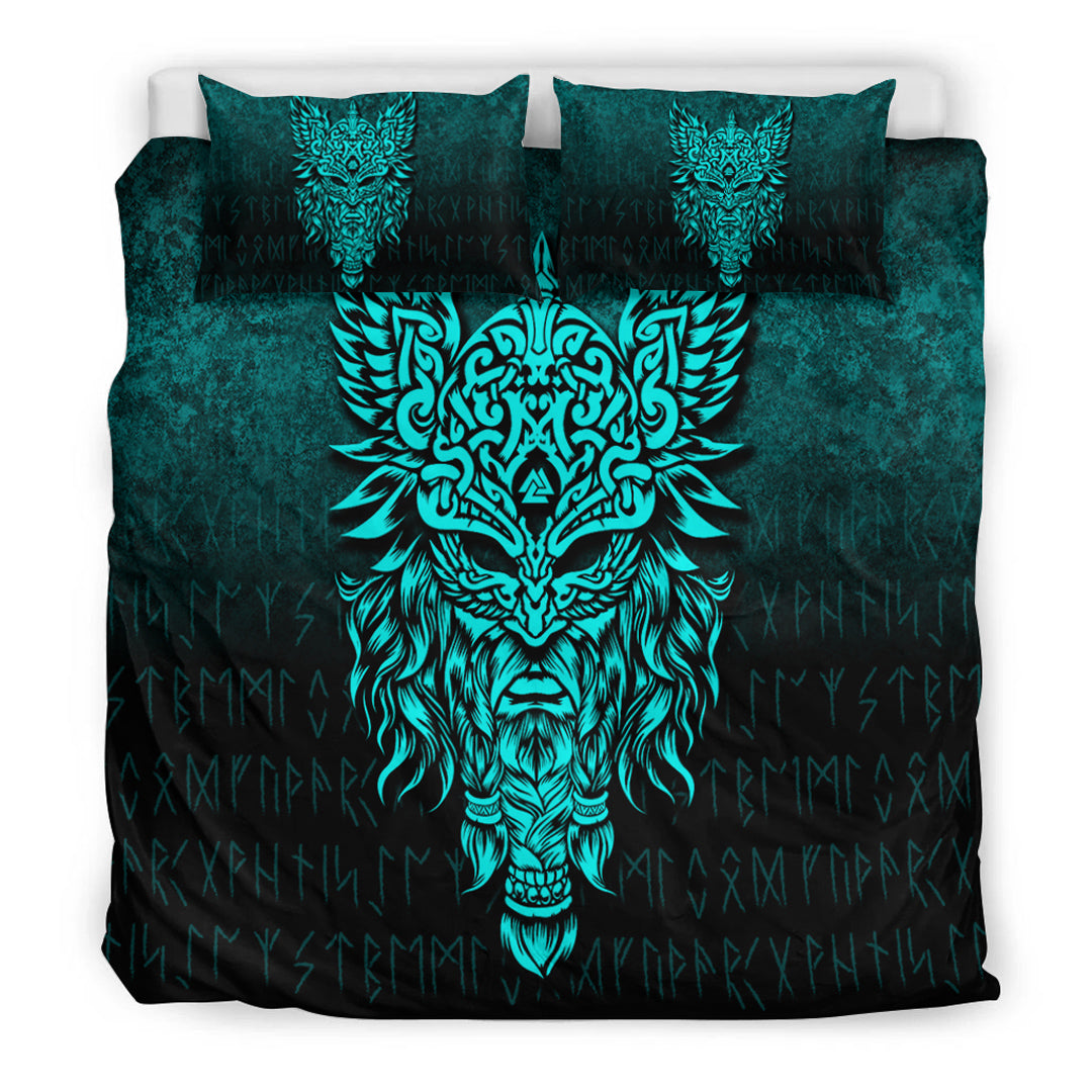 Viking Bedding Set Odin The Allfather Asgard God and Chief Of Aesir Cyan Version Bedding Set RLT12 - Wonder Print Shop