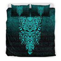 Viking Bedding Set Odin The Allfather Asgard God and Chief Of Aesir Cyan Version Bedding Set RLT12 - Wonder Print Shop