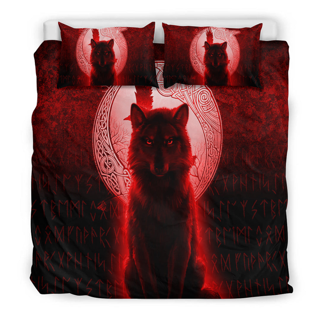 Viking Bedding Set Fenrir Viking Wolf Red Version Bedding Set RLT12 - Wonder Print Shop