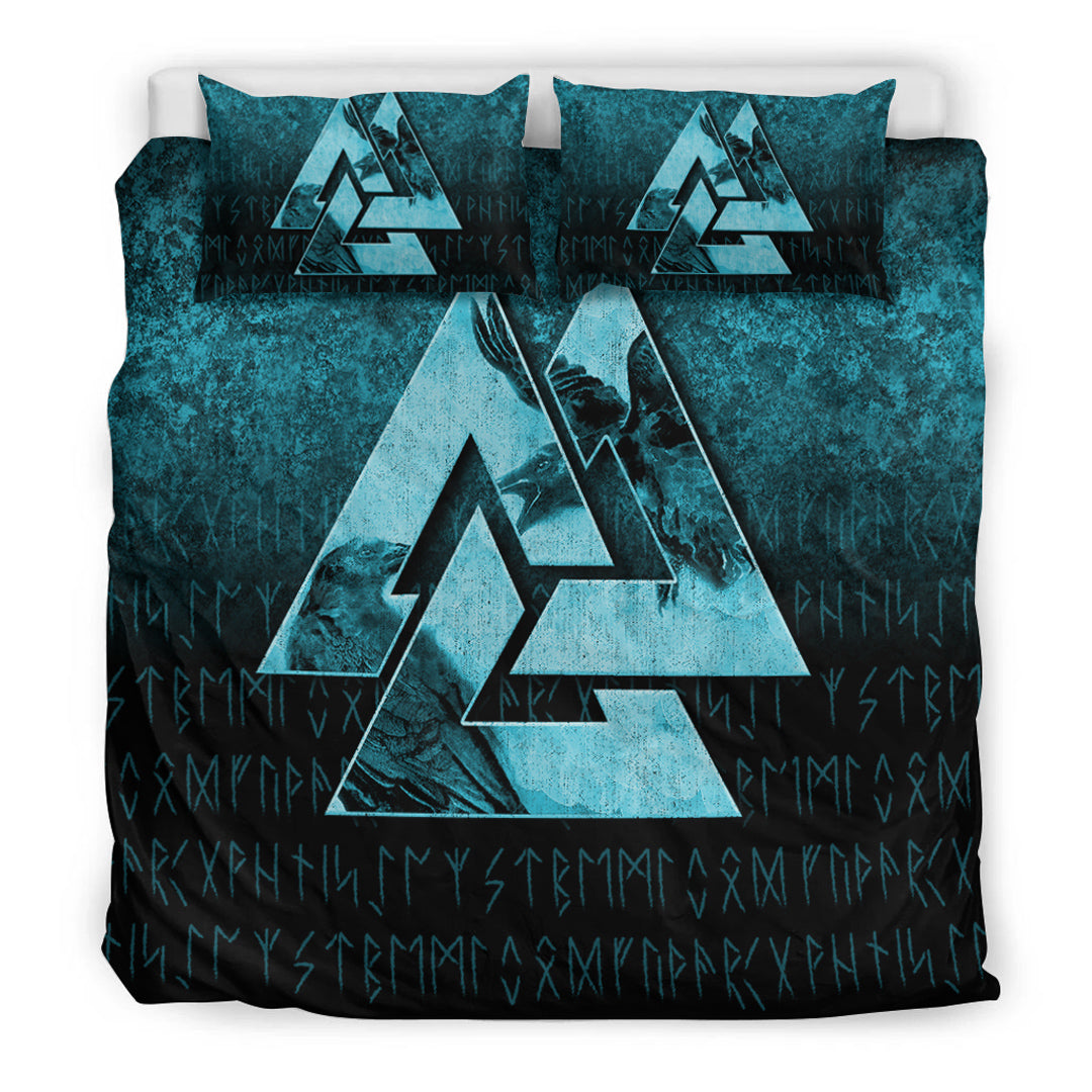 Viking Bedding Set Huginn Muninn Ravens from Odin Viking Cyan Version Bedding Set RLT12 - Wonder Print Shop