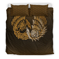 Viking Bedding Set Ragnarok Huginn Muninn Gold Version Bedding Set RLT12 - Wonder Print Shop