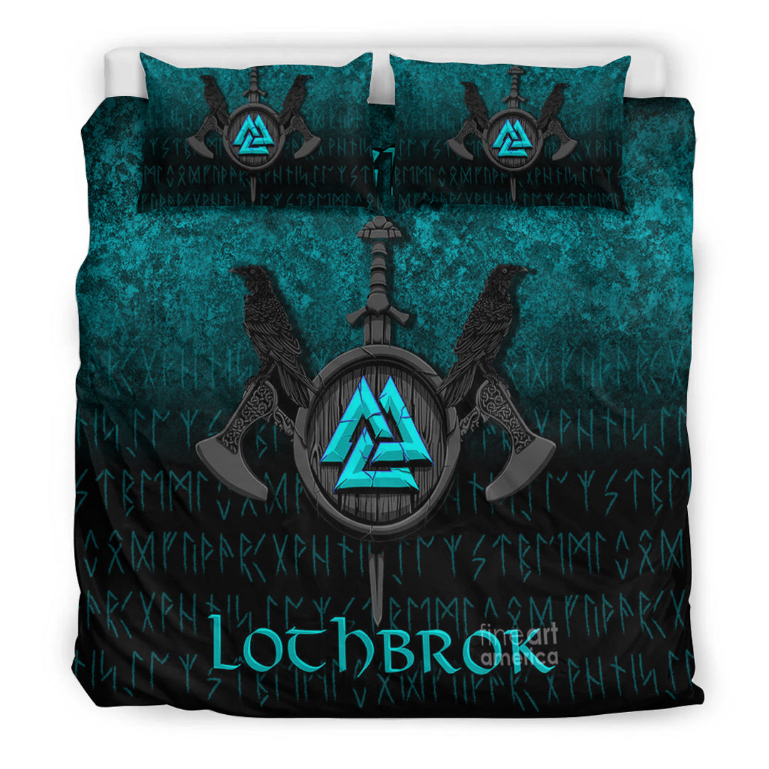 Viking Bedding Set Ragnar Lothbrok Ragnar Lodbrok Viking Warrior Cyan Version Bedding Set RLT12 - Wonder Print Shop