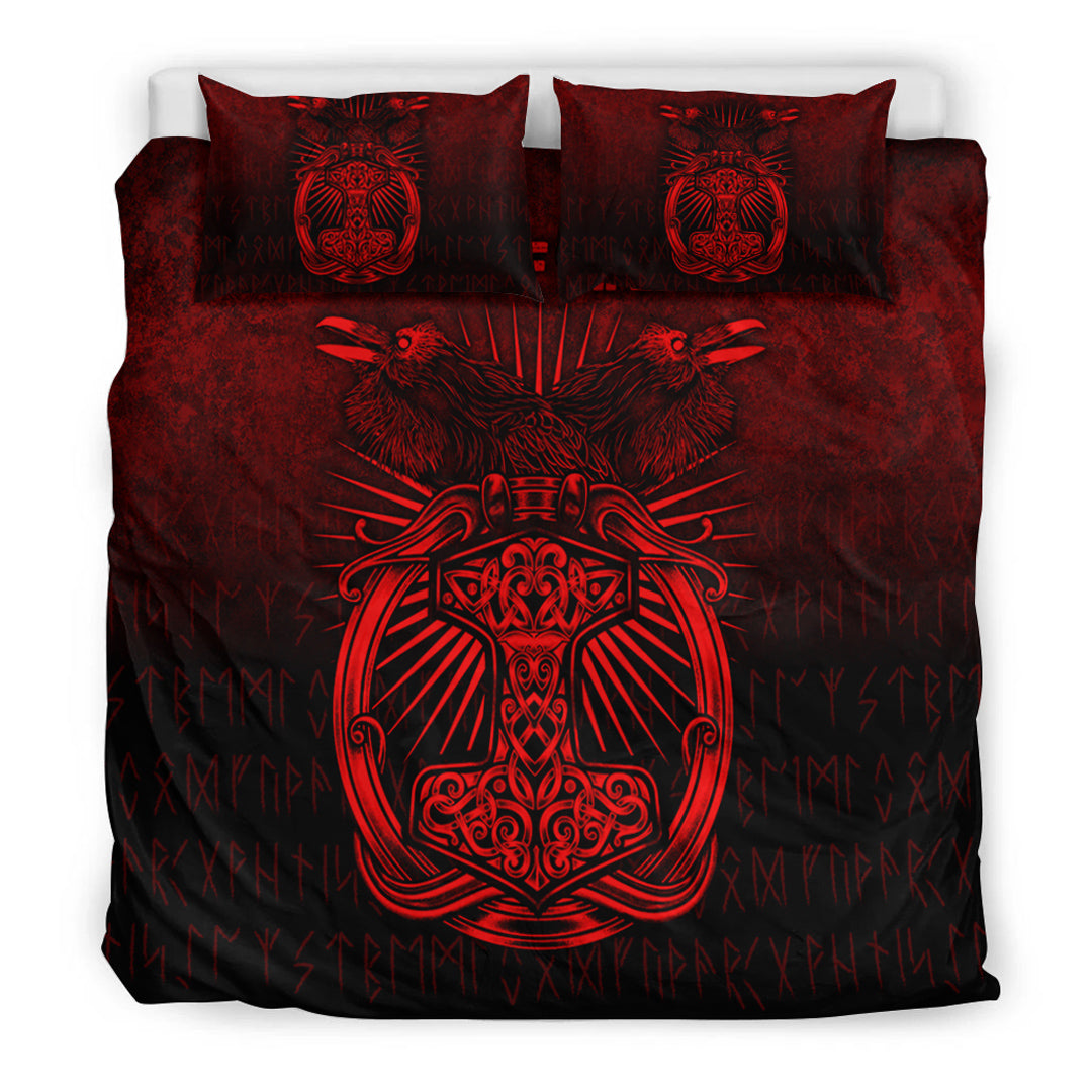 Viking Bedding Set Vikings Ravens Mjolnir Red Version Bedding Set RLT12 - Wonder Print Shop