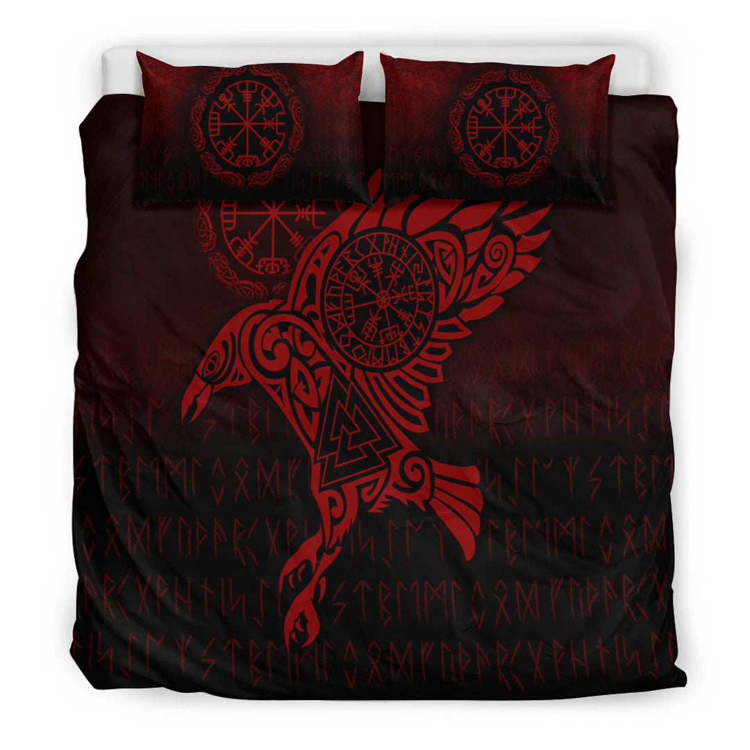 Viking Bedding Set Raven Vegvisir Tattoo Red Version Bedding Set RLT12 - Wonder Print Shop