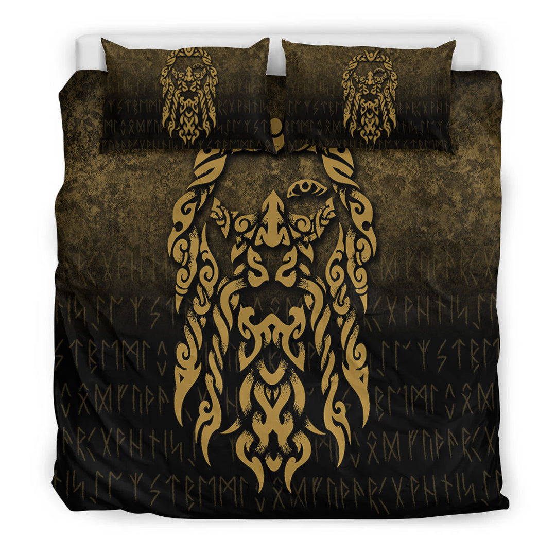 Viking Bedding Set Viking God Odin Allfather In Asgard Raven God Gold Version Bedding Set RLT12 - Wonder Print Shop