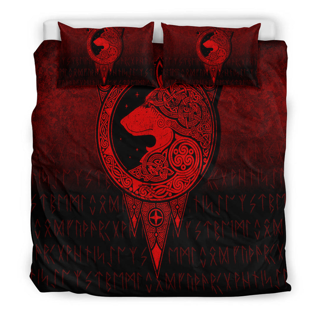 Viking Bedding Set Viking Norse Wolf Red Version Bedding Set RLT12 - Wonder Print Shop