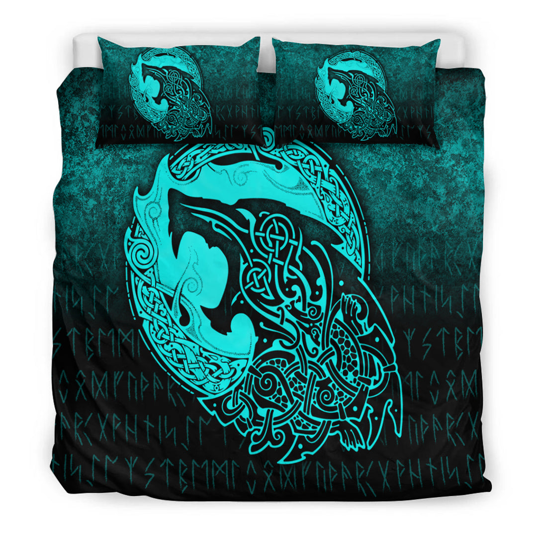 Viking Bedding Set Fenrir Viking 3D Tattoo Cyan Version Bedding Set RLT12 - Wonder Print Shop