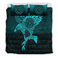 Viking Bedding Set Raven Vegvisir Tattoo Cyan Version Bedding Set RLT12 - Wonder Print Shop