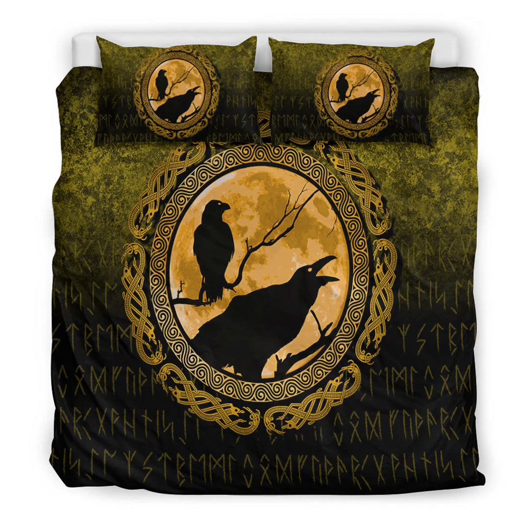 Viking Bedding Set Vikings Huginn Muninn Odin Ravens Gold Version Bedding Set RLT12 - Wonder Print Shop
