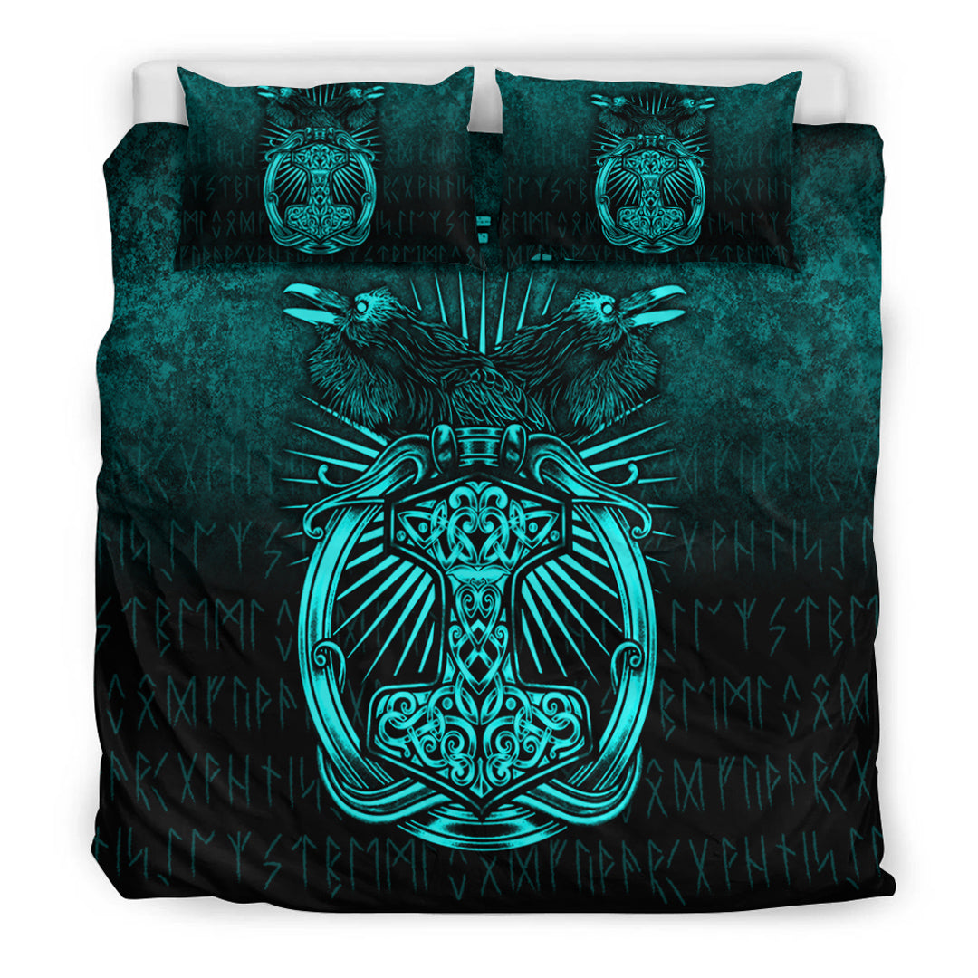Viking Bedding Set Vikings Ravens Mjolnir Cyan Version Bedding Set RLT12 - Wonder Print Shop
