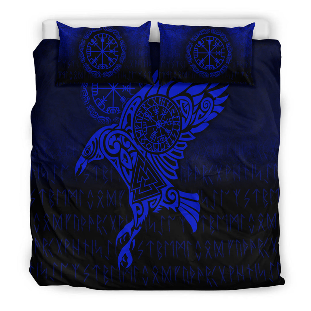 Viking Bedding Set Raven Vegvisir Tattoo Blue Version Bedding Set RLT12 - Wonder Print Shop