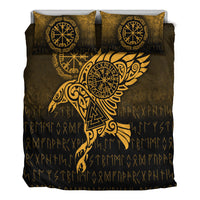 Viking Bedding Set Raven Vegvisir Tattoo Gold Version Bedding Set RLT12 - Wonder Print Shop