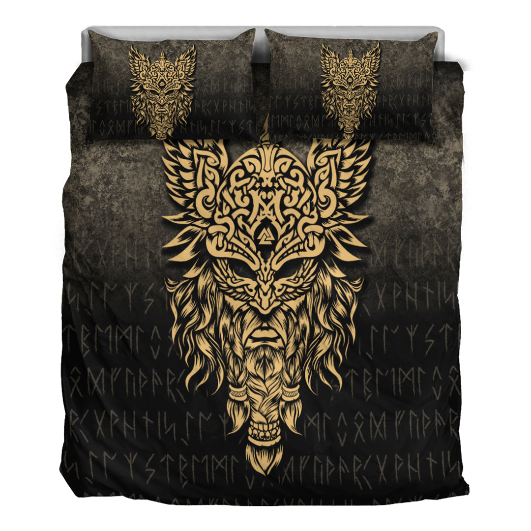 Viking Bedding Set Odin The Allfather Asgard God and Chief Of Aesir Gold Version Bedding Set RLT12 - Wonder Print Shop