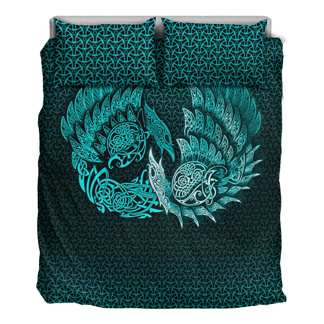 Viking Bedding Set Ragnarok Huginn Muninn Cyan Version Bedding Set RLT12 - Wonder Print Shop