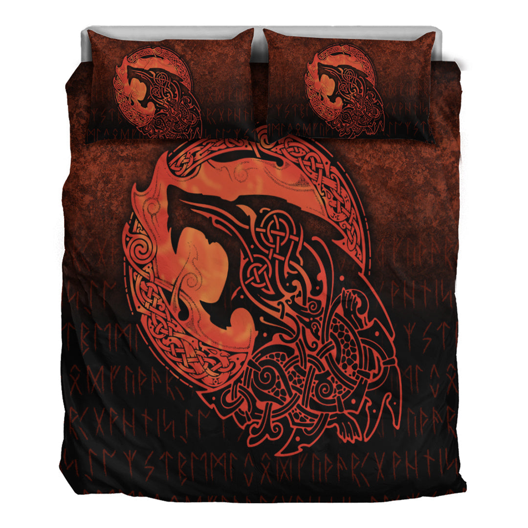 Viking Bedding Set Fenrir Viking 3D Tattoo Orange Version Bedding Set RLT12 - Wonder Print Shop