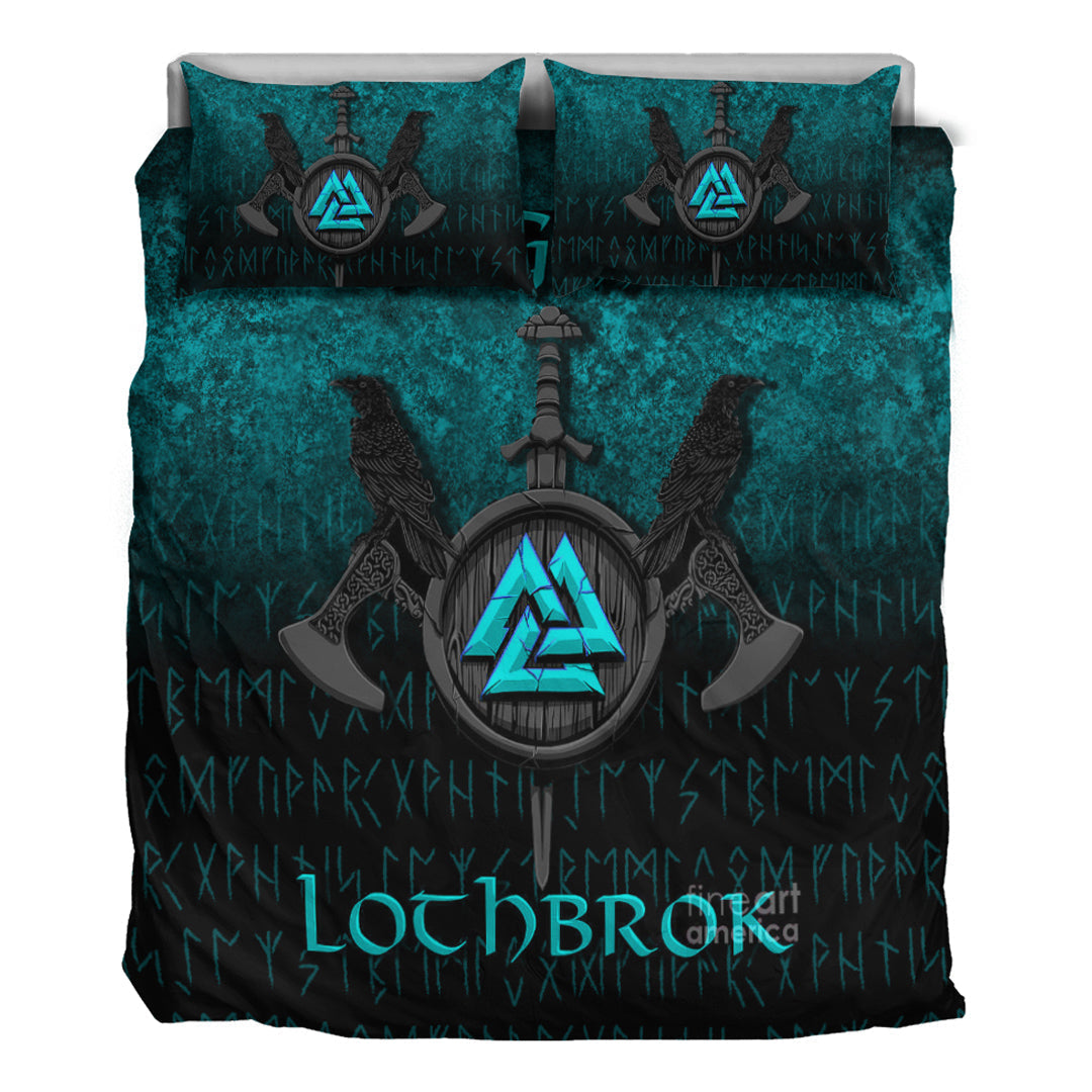 Viking Bedding Set Ragnar Lothbrok Ragnar Lodbrok Viking Warrior Cyan Version Bedding Set RLT12 - Wonder Print Shop