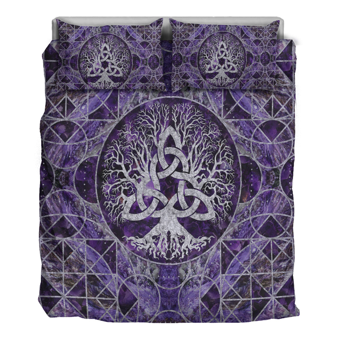 Viking Bedding Set Tree Of Life with Triquetra Amethyst and Silver Bedding Set RLT12 - Wonder Print Shop