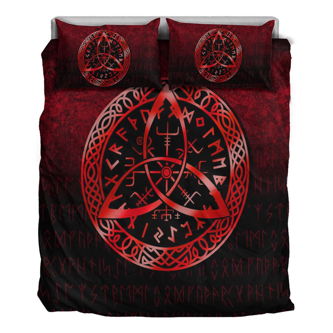 Viking Bedding Set Vegvisir Nordic Viking Rune Red Version Bedding Set RLT12 - Wonder Print Shop
