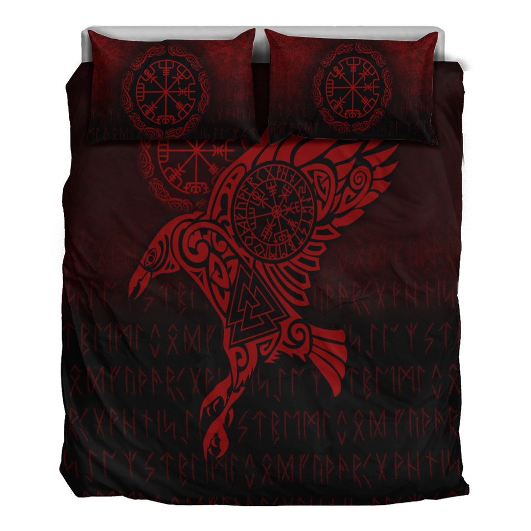 Viking Bedding Set Raven Vegvisir Tattoo Red Version Bedding Set RLT12 - Wonder Print Shop