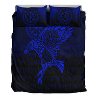 Viking Bedding Set Raven Vegvisir Tattoo Blue Version Bedding Set RLT12 - Wonder Print Shop