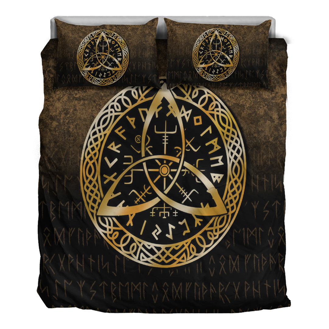 Viking Bedding Set Vegvisir Nordic Viking Rune Gold Version Bedding Set RLT12 - Wonder Print Shop