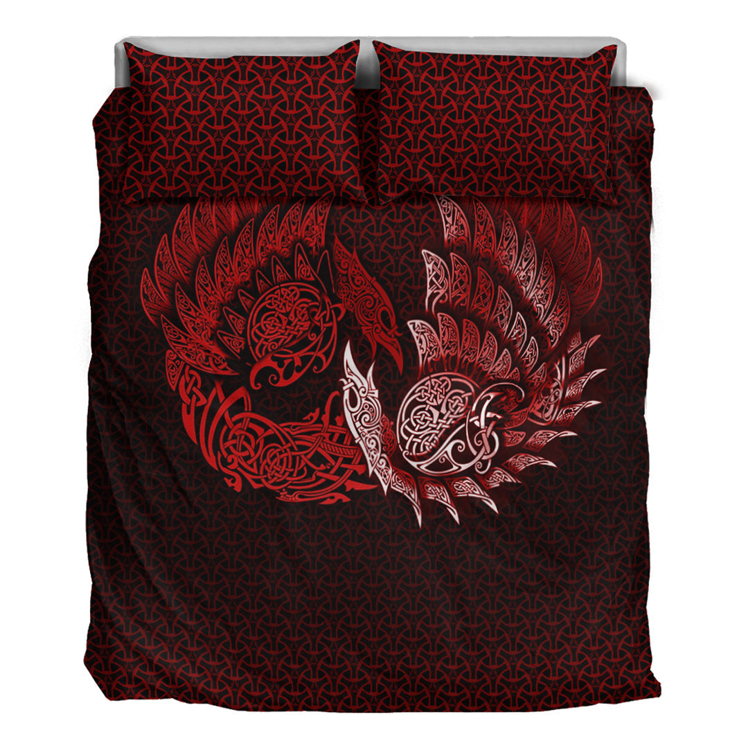Viking Bedding Set Ragnarok Huginn Muninn Red Version Bedding Set RLT12 - Wonder Print Shop