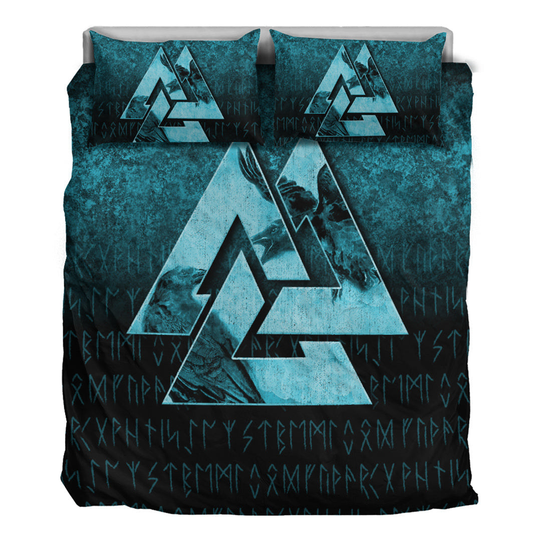 Viking Bedding Set Huginn Muninn Ravens from Odin Viking Cyan Version Bedding Set RLT12 - Wonder Print Shop