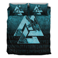 Viking Bedding Set Huginn Muninn Ravens from Odin Viking Cyan Version Bedding Set RLT12 - Wonder Print Shop