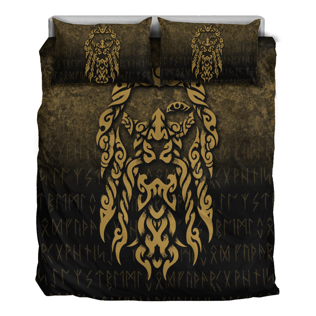 Viking Bedding Set Viking God Odin Allfather In Asgard Raven God Gold Version Bedding Set RLT12 - Wonder Print Shop