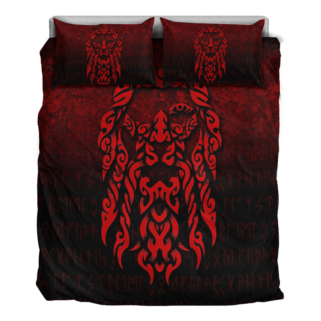 Viking Bedding Set Viking God Odin Allfather In Asgard Raven God Red Version Bedding Set RLT12 - Wonder Print Shop