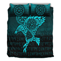Viking Bedding Set Raven Vegvisir Tattoo Cyan Version Bedding Set RLT12 - Wonder Print Shop