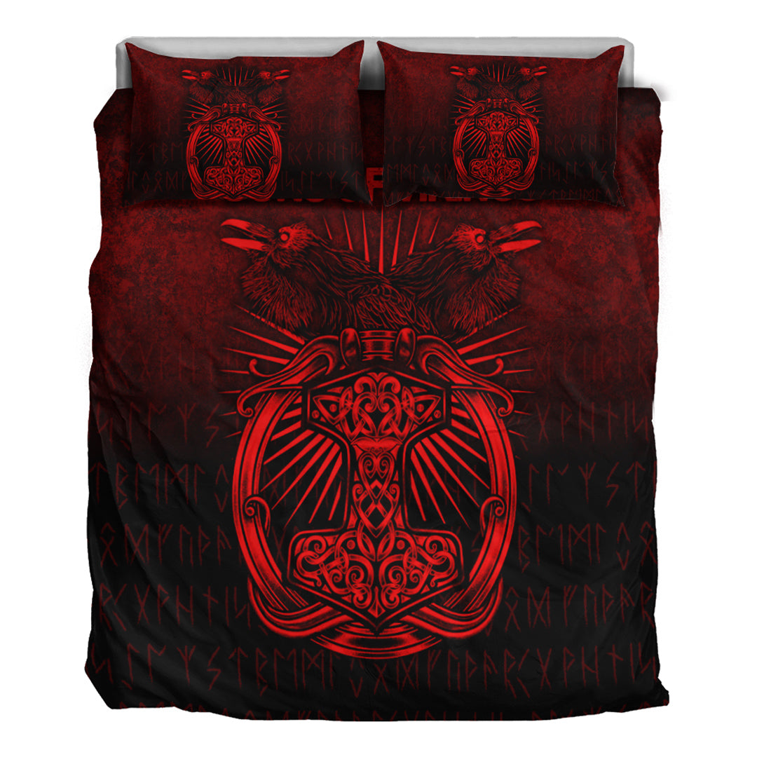 Viking Bedding Set Vikings Ravens Mjolnir Red Version Bedding Set RLT12 - Wonder Print Shop