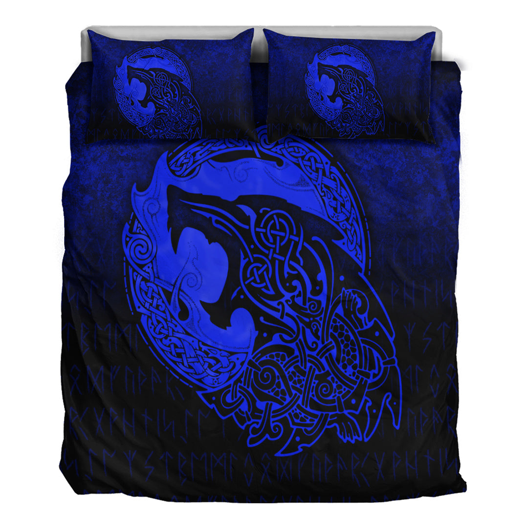 Viking Bedding Set Fenrir Viking 3D Tattoo Blue Version Bedding Set RLT12 - Wonder Print Shop
