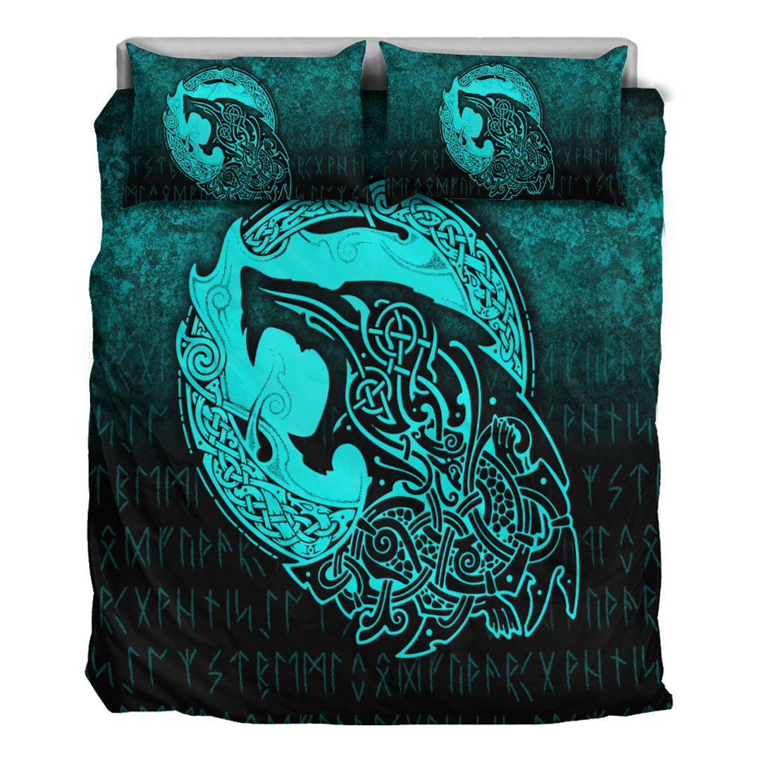 Viking Bedding Set Fenrir Viking 3D Tattoo Cyan Version Bedding Set RLT12 - Wonder Print Shop