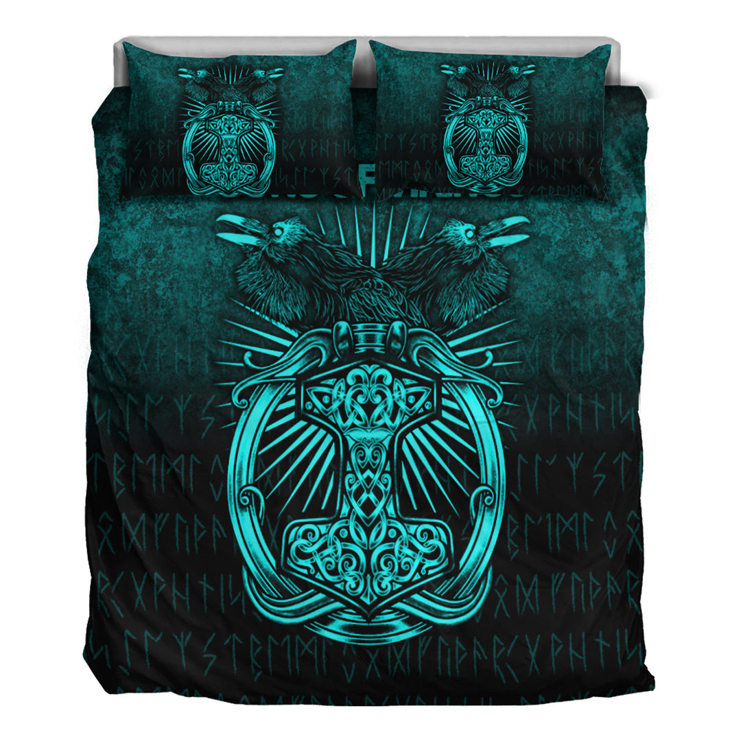 Viking Bedding Set Vikings Ravens Mjolnir Cyan Version Bedding Set RLT12 - Wonder Print Shop