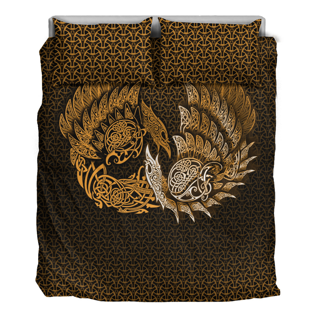Viking Bedding Set Ragnarok Huginn Muninn Gold Version Bedding Set RLT12 - Wonder Print Shop