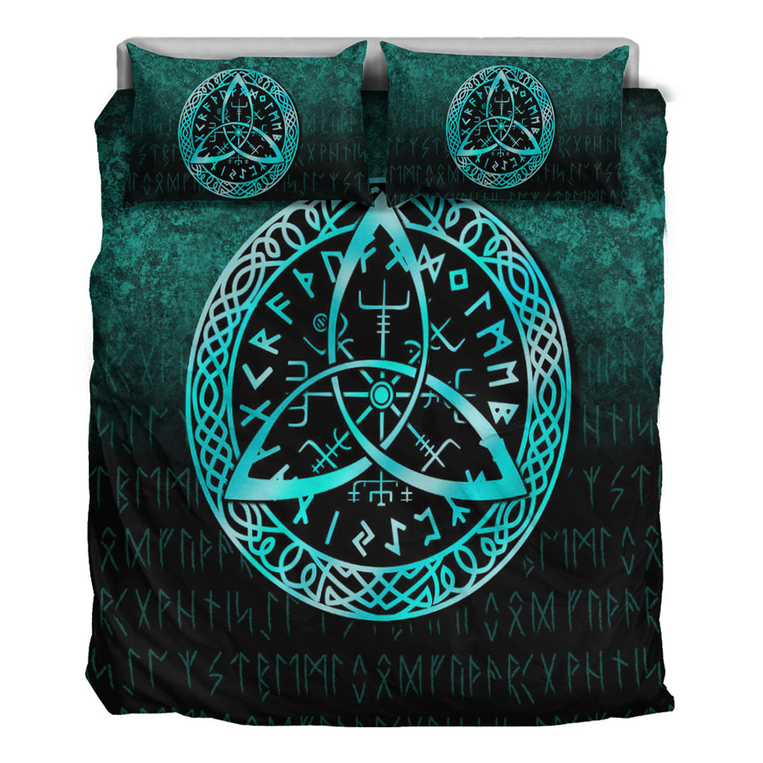 Viking Bedding Set Vegvisir Nordic Viking Rune Cyan Version Bedding Set RLT12 - Wonder Print Shop