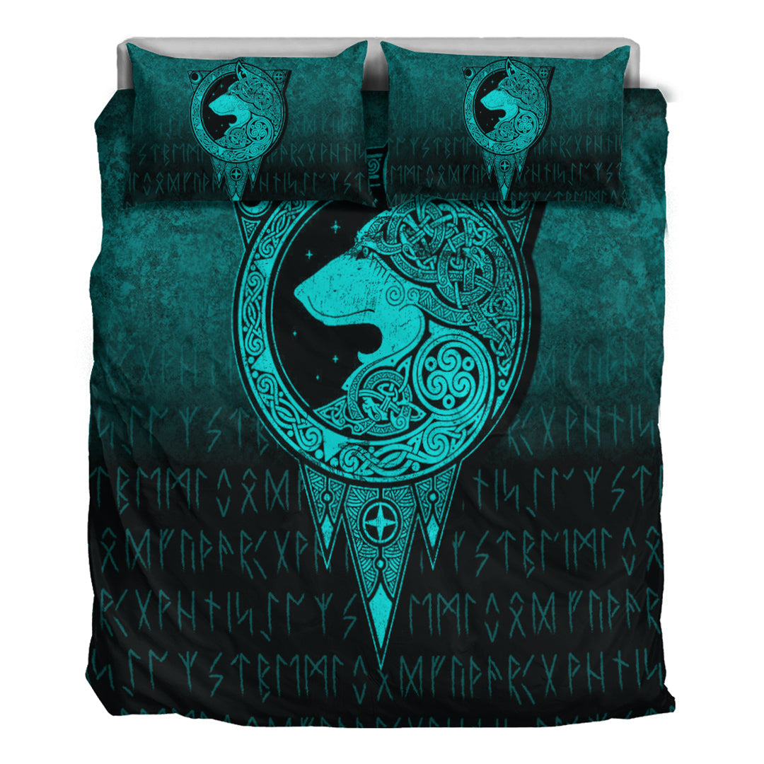 Viking Bedding Set Viking Norse Wolf Cyan Version Bedding Set RLT12 - Wonder Print Shop