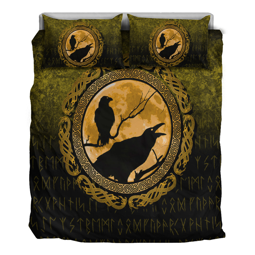 Viking Bedding Set Vikings Huginn Muninn Odin Ravens Gold Version Bedding Set RLT12 - Wonder Print Shop