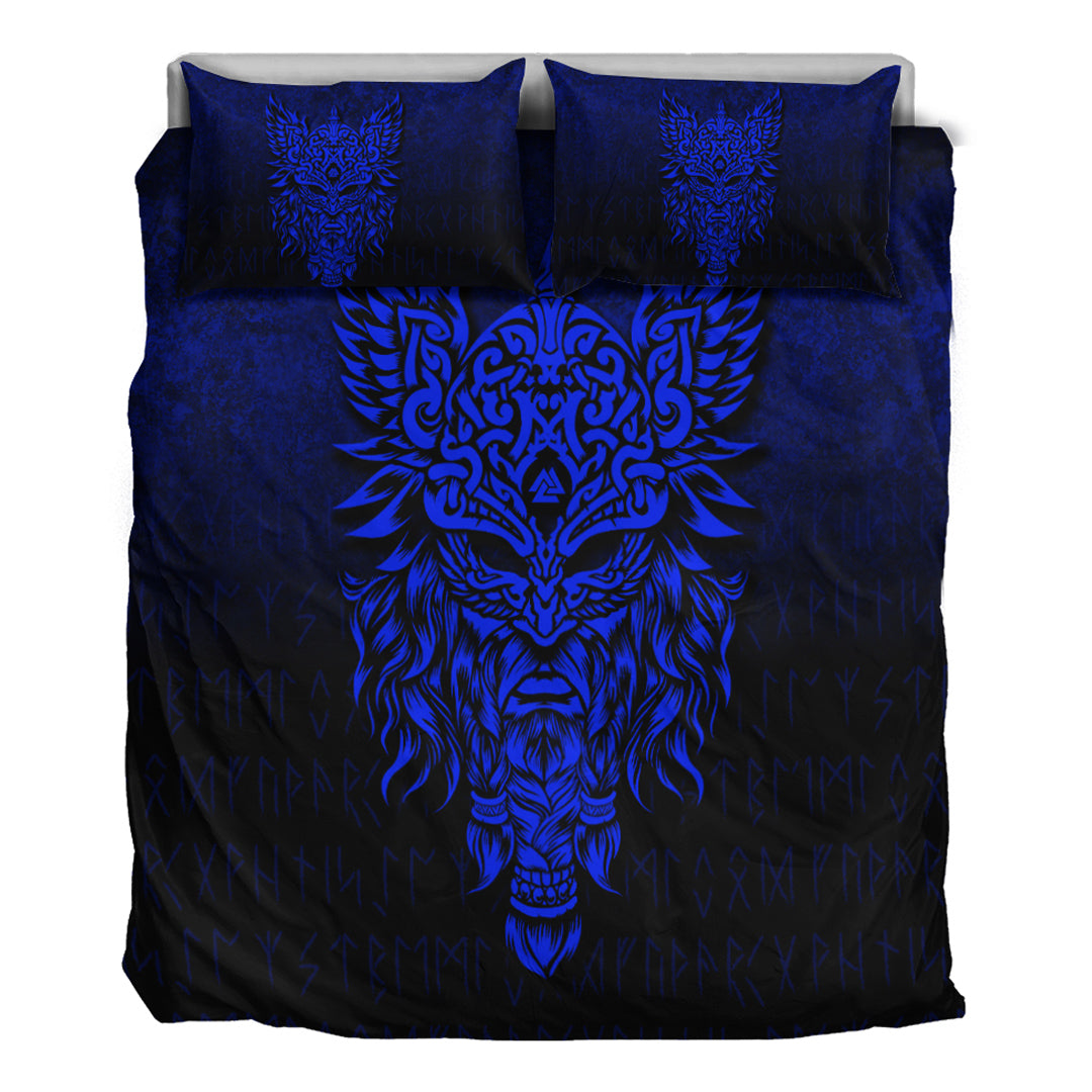 Viking Bedding Set Odin The Allfather Asgard God and Chief Of Aesir Blue Version Bedding Set RLT12 - Wonder Print Shop