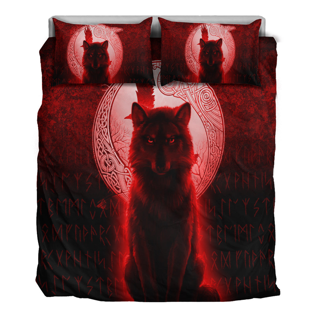 Viking Bedding Set Fenrir Viking Wolf Red Version Bedding Set RLT12 - Wonder Print Shop