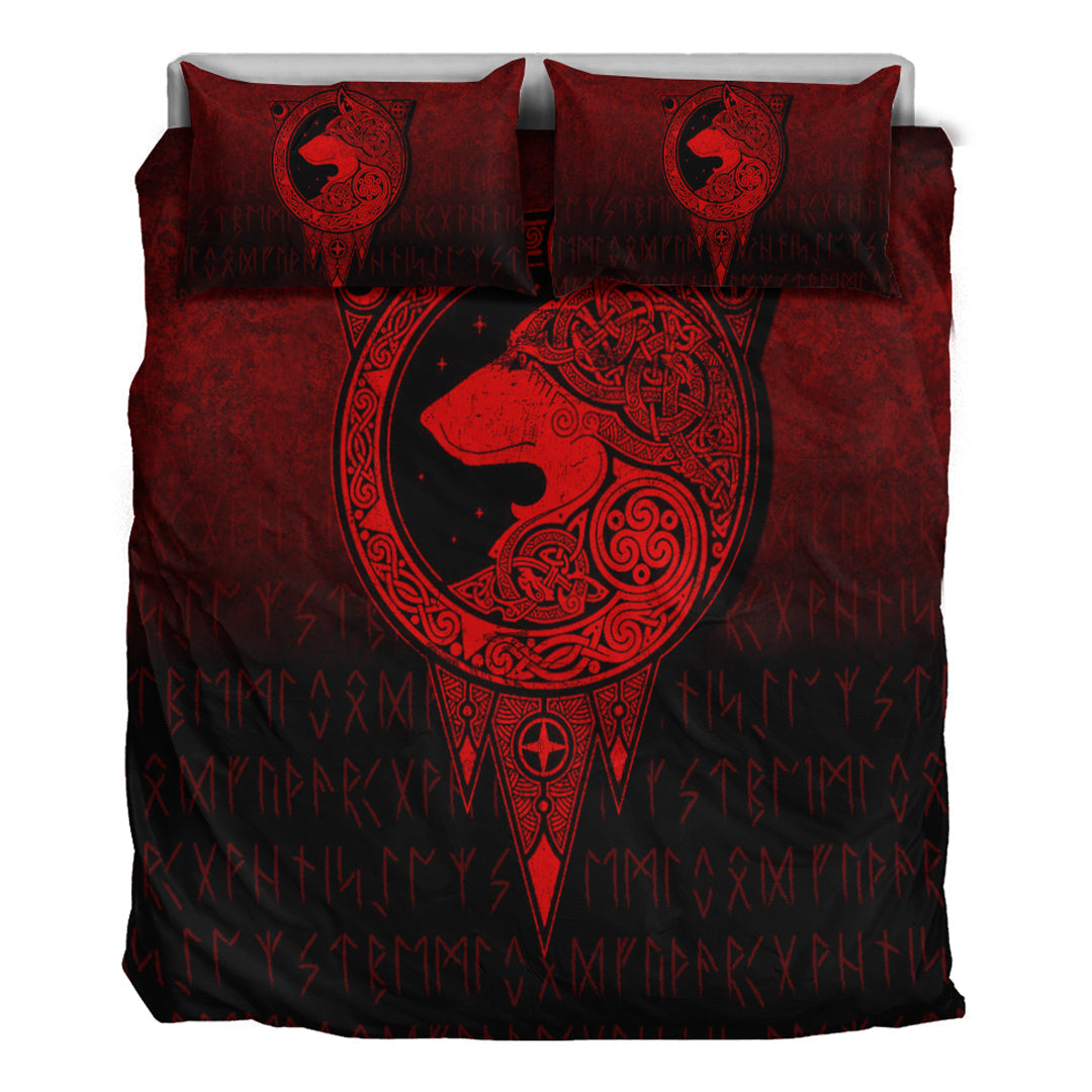 Viking Bedding Set Viking Norse Wolf Red Version Bedding Set RLT12 - Wonder Print Shop