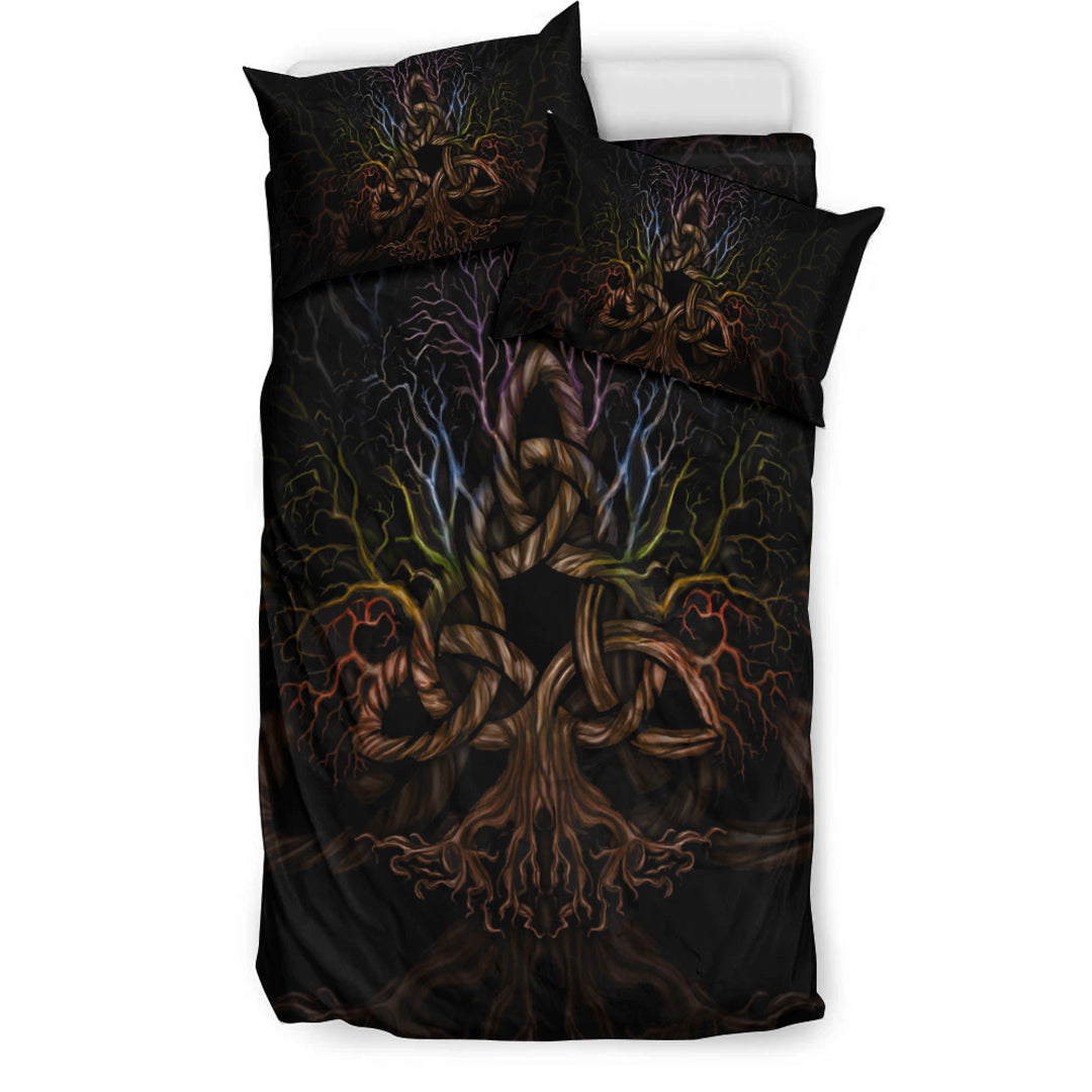 Viking Bedding Set Colorful Tree Of Life With Triquetra Bedding Set RLT12 - Wonder Print Shop