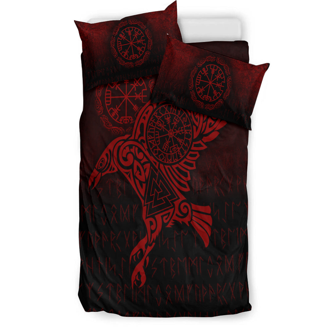 Viking Bedding Set Raven Vegvisir Tattoo Red Version Bedding Set RLT12 - Wonder Print Shop