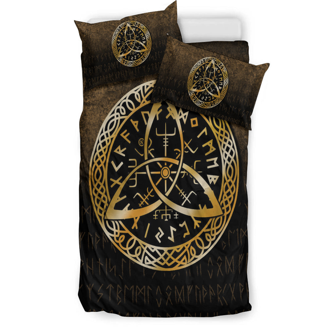 Viking Bedding Set Vegvisir Nordic Viking Rune Gold Version Bedding Set RLT12 - Wonder Print Shop