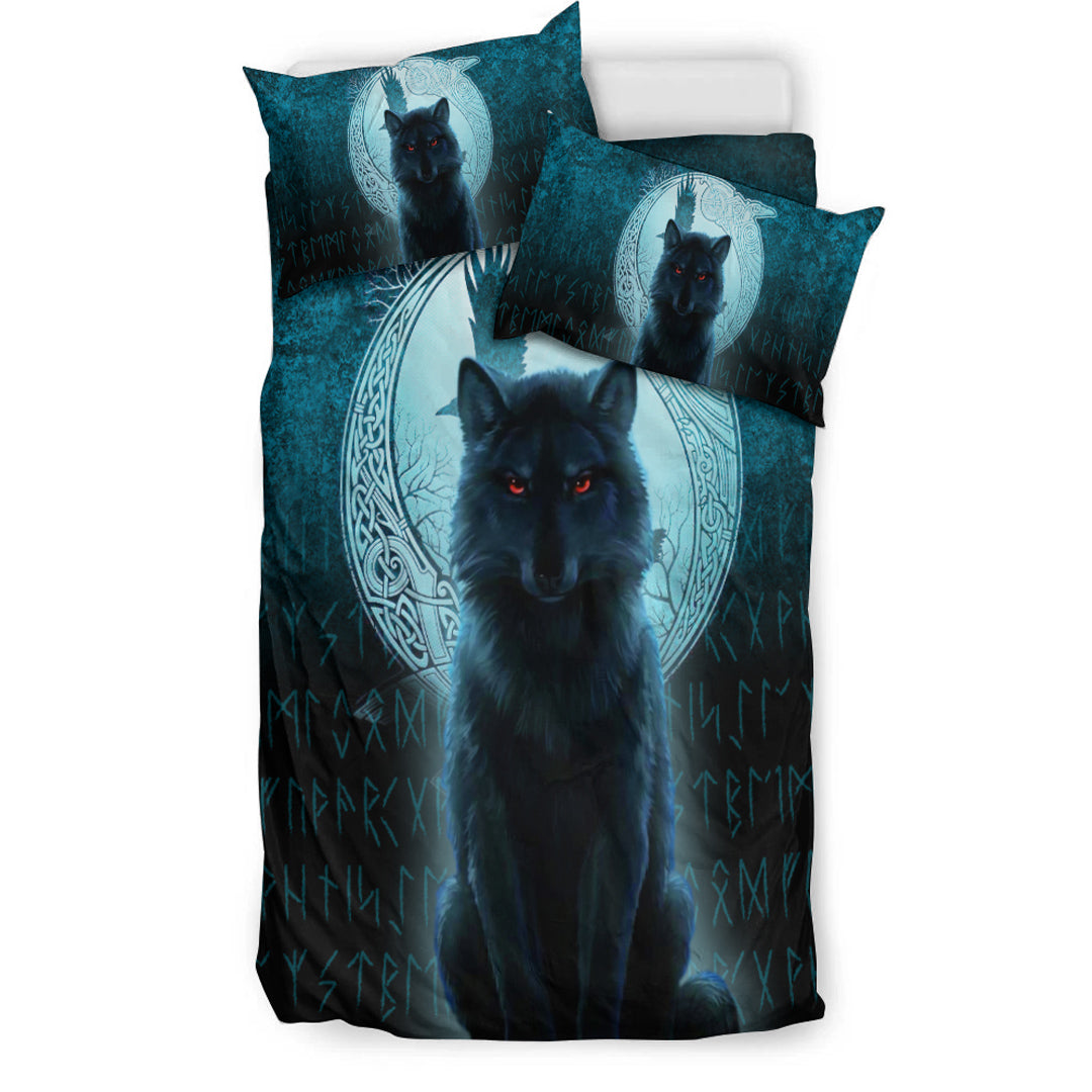 Viking Bedding Set Fenrir Viking Wolf Cyan Version Bedding Set RLT12 - Wonder Print Shop