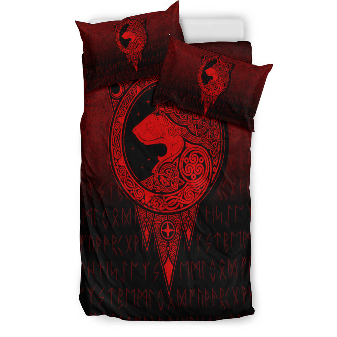 Viking Bedding Set Viking Norse Wolf Red Version Bedding Set RLT12 - Wonder Print Shop