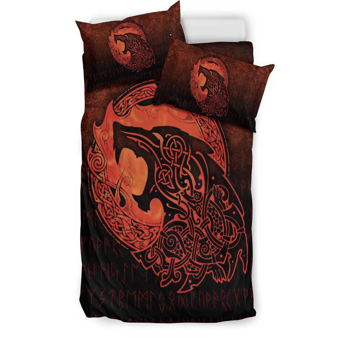 Viking Bedding Set Fenrir Viking 3D Tattoo Orange Version Bedding Set RLT12 - Wonder Print Shop