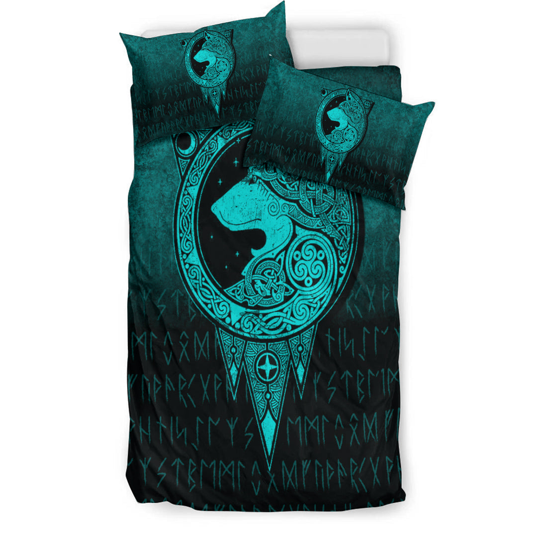 Viking Bedding Set Viking Norse Wolf Cyan Version Bedding Set RLT12 - Wonder Print Shop